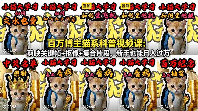 百万博主猫系科普视频课:剪映关键帧+抠像+复合片段,新手也能月入过万-极客网创