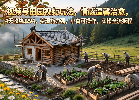 视频号田园视频玩法，情感温馨治愈，4天收益3294，变现能力强，小白可操作，实操全流程拆解-极客网创