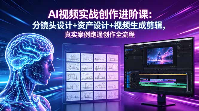 AI视频实战创作进阶课:分镜头设计+资产设计+视频生成剪辑,真实案例跑通创作全流程-极客网创