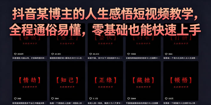 抖音某博主的灰太狼人生感悟短视频教学,全程通俗易懂,零基础也能快速上手-极客网创