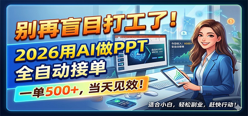 别再盲目打工了！2026用AI做PPT全自动接单，一单5张+，当天见效！-极客网创