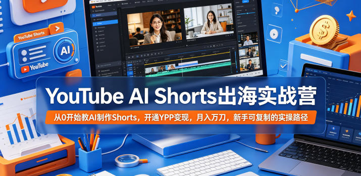 YouTube AI Shorts出海实战营,从0开始教AI制作Shorts,开通YPP变现,月入万刀,新手可复制的实操路径-极客网创