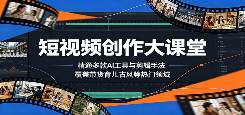 短视频创作大课堂：精通多款AI工具与剪辑手法，覆盖带货、育儿、古风等热门领域-极客网创