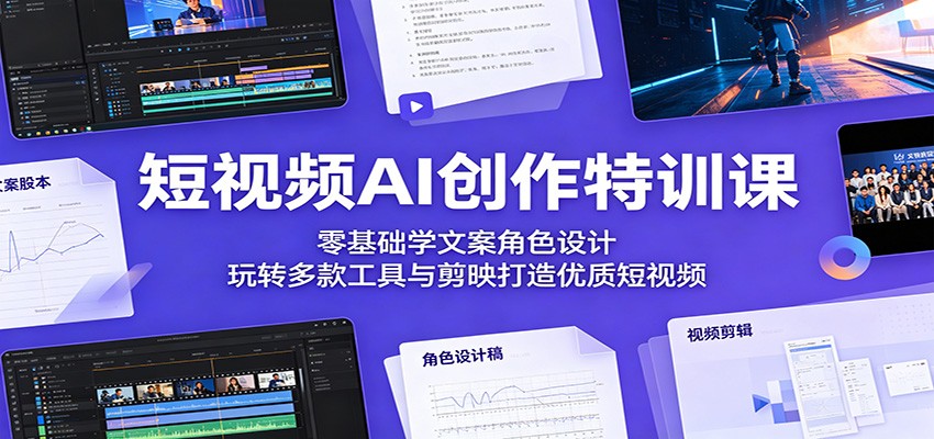 短视频AI创作特训课：零基础学文案角色设计，玩转多款工具与剪映打造优质短视频-极客网创