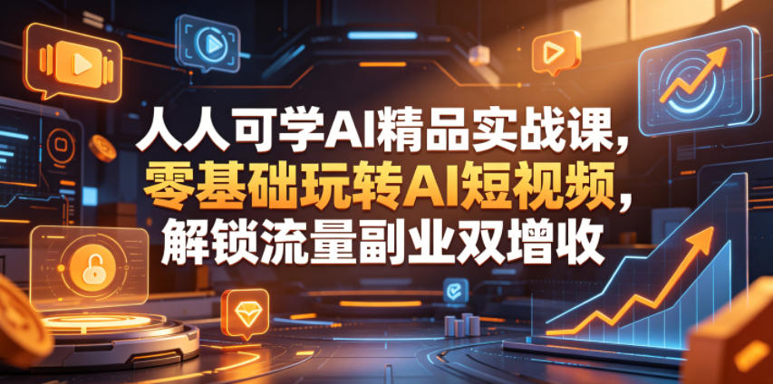 人人可学AI精品实战课，零基础玩转AI短视频，解锁流量副业双增收-极客网创