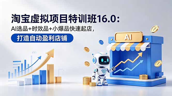 淘宝虚拟项目特训班16.0：AI选品+时效品+小爆品快速起店，打造自动盈利店铺-极客网创