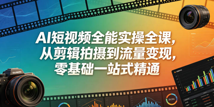 AI短视频全能实操全课，从剪辑拍摄到流量变现，零基础一站式精通-极客网创