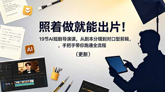 照着做就能出片！19节AI短剧导演课，从剧本分镜到对口型剪辑，手把手带你跑通全流程(更新-极客网创