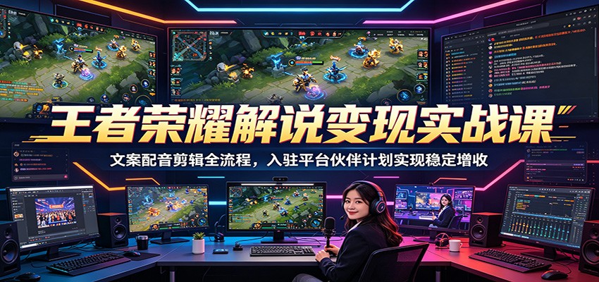 王者荣耀解说变现实战课：文案配音剪辑全流程，入驻平台伙伴计划实现稳定增收-极客网创