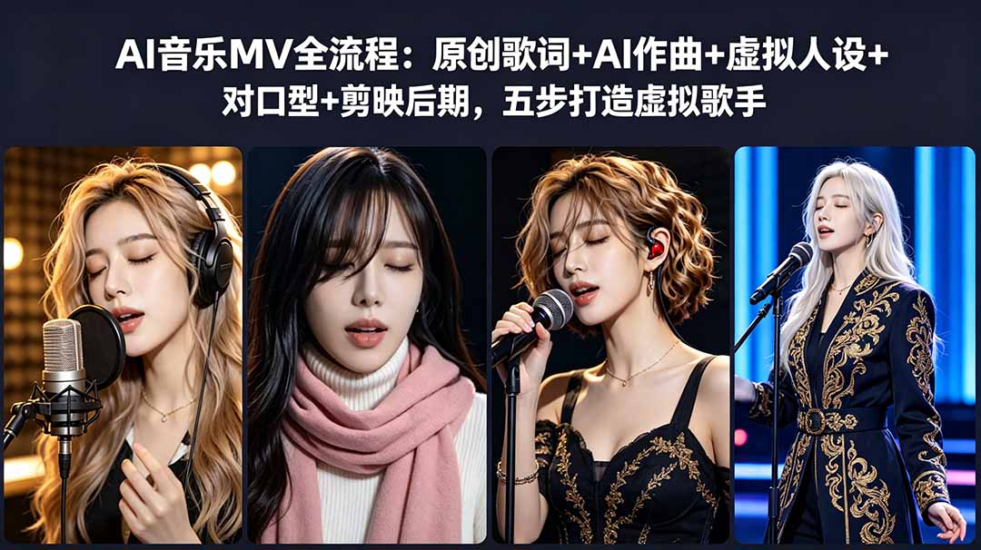 AI音乐MV全流程:原创歌词+AI作曲+虚拟人设+对口型+剪映后期,五步打造虚拟歌手-极客网创