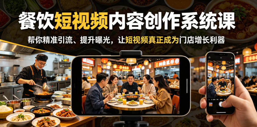 餐饮短视频内容创作系统课,帮你精准引流、提升曝光,让短视频真正成为门店增长利器-极客网创