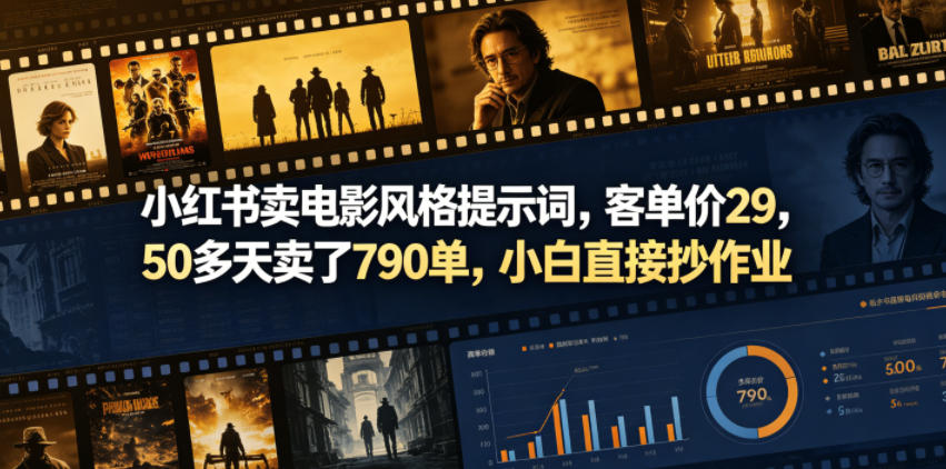 小红书卖电影风格提示词，客单价29，50多天卖了790单，小白直接抄作业！-极客网创