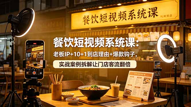 餐饮短视频系统课：老板IP+10+1到店理由+爆款钩子，实战案例拆解让门店客流翻倍-极客网创