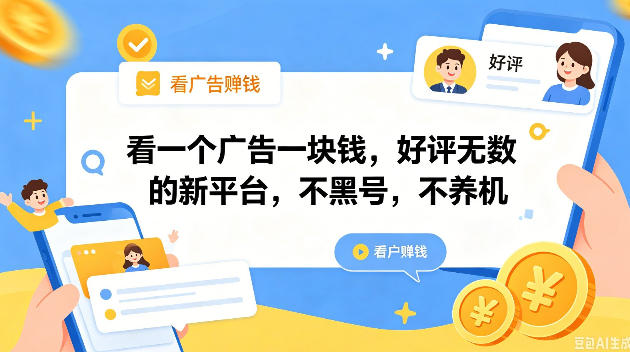 看一个广告一块钱，好评无数的新平台，不黑号，不养机，一撸几十块钱还是不错的【揭秘】-极客网创