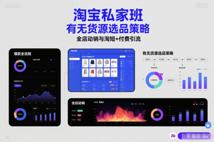 淘宝私家班，有无货源选品策略，高成功率爆款全流程打法，全店动销与淘短+付费引流(更新2026年6月1日)-极客网创