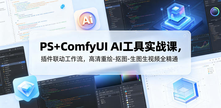 PS+ComfyUI AI工具实战课，插件联动工作流，高清重绘-抠图-生图生视频全精通-极客网创