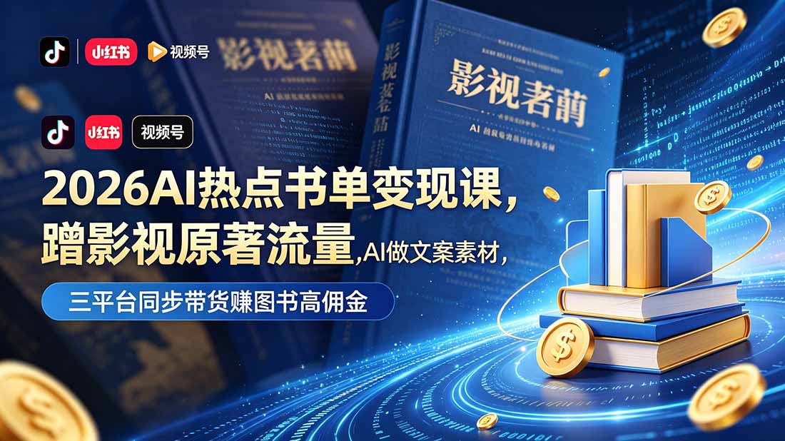 2026AI热点书单变现课，蹭影视原著流量，AI做文案素材，三平台同步带货赚图书高佣金-极客网创