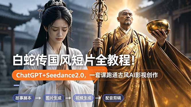 白蛇传-国风短片全教程!ChatGPT+Seedance2.0,一套课跑通古风AI影视创作-极客网创