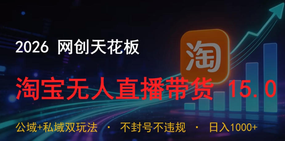2026网创天花板,淘宝无人直播带货15.0,公域+私域双玩法,日入1k+,不违规不封号【揭秘】-极客网创
