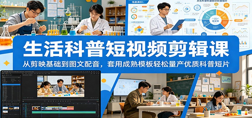 生活科普短视频剪辑课:从剪映基础到图文配音,套用成熟模板轻松量产优质科普短片-极客网创