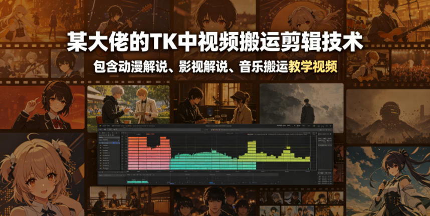 某大佬的TK中视频搬运剪辑技术，包含动漫解说、影视解说、音乐搬运教学视频-极客网创