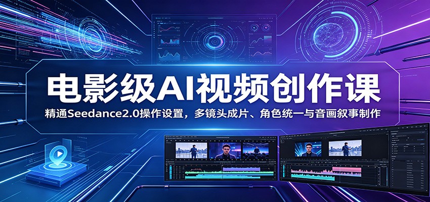 电影级AI视频创作课:精通Seedance2.0操作设置,多镜头成片、角色统一与音画叙事制作-极客网创