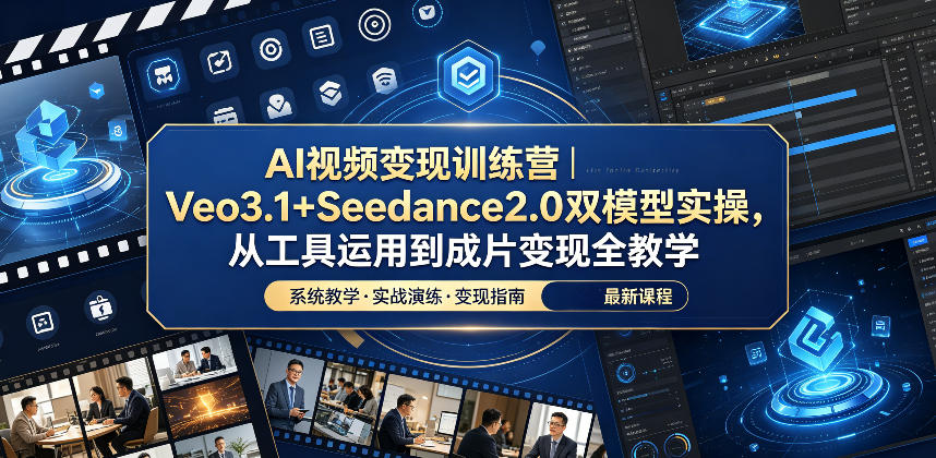 AI视频变现训练营|Veo3.1+Seedance2.0双模型实操,从工具运用到成片变现全教学-极客网创