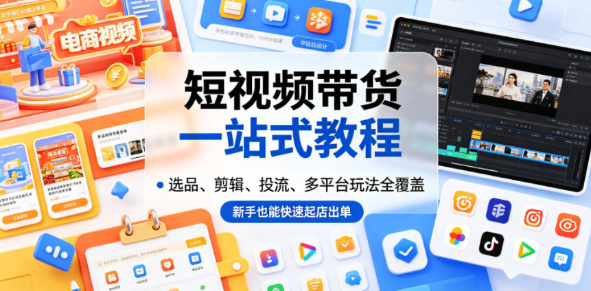短视频带货一站式教程,选品、剪辑、投流、多平台玩法全覆盖,新手也能快速起店出单-极客网创