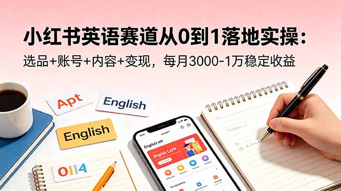 小红书英语赛道从0到1落地实操:选品+账号+内容+变现,每月3000-1万稳定收益-极客网创