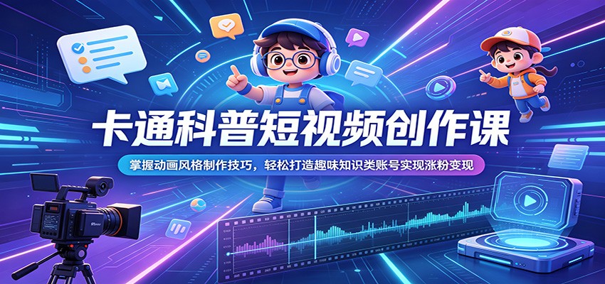 卡通科普短视频创作课:掌握动画风格制作技巧,轻松打造趣味知识类账号实现涨粉变现-极客网创