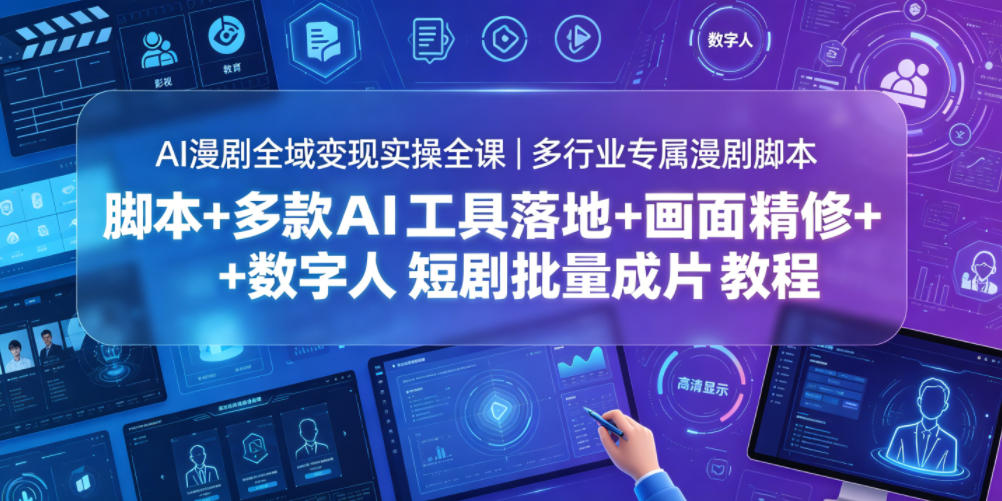 AI漫剧全域变现实操全课|多行业专属漫剧脚本+多款AI工具落地+画面精修+数字人短剧批量成片全教程-极客网创