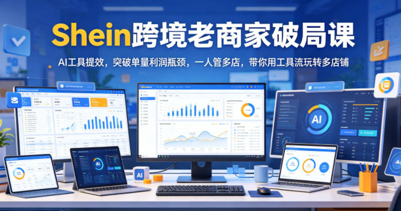 Shein跨境老商家破局课，AI工具提效，突破单量利润瓶颈，一人管多店，带你用工具流玩转多店铺-极客网创