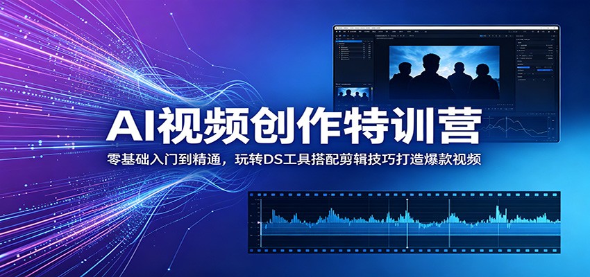 AI视频创作特训营：零基础入门到精通，玩转DS工具搭配剪辑技巧打造爆款视频-极客网创