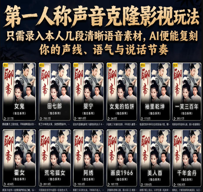 第一人称声音克隆影视玩法，只需录入本人几段清晰语音素材，AI便能复刻你的声线、语气与说话节奏-极客网创