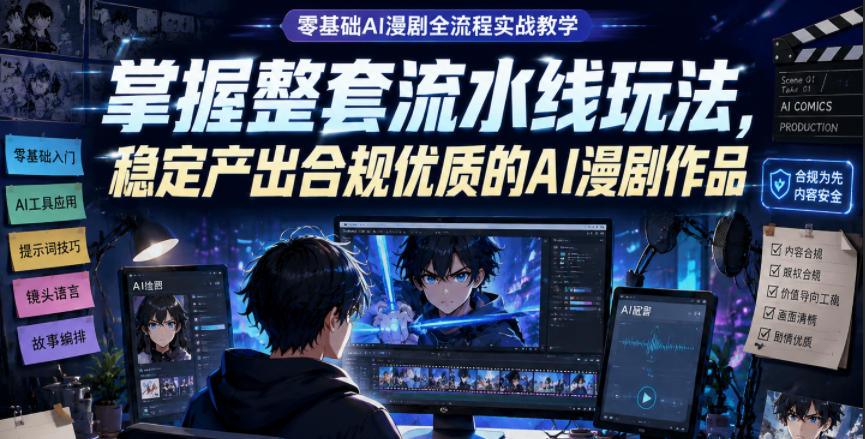 零基础AI漫剧全流程实战教学，掌握整套流水线玩法，稳定产出合规优质的AI漫剧作品-极客网创