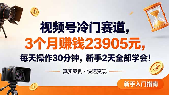 视频号冷门赛道，3个月变现23905元，新手2天学会 每天操作30分钟！-极客网创