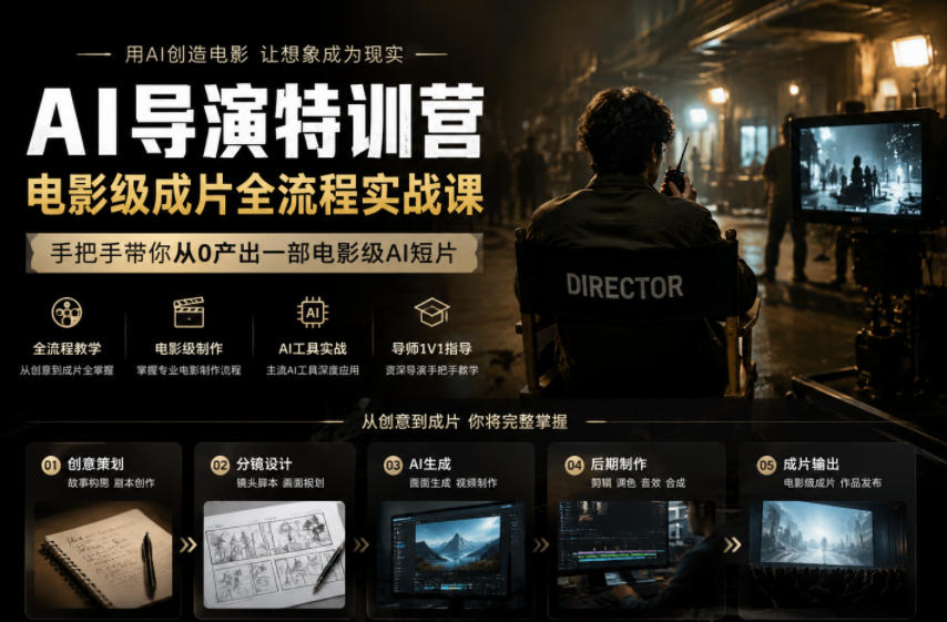 AI导演特训营，电影级成片全流程实战课，手把手带你从0产出一部电影级AI短片-极客网创