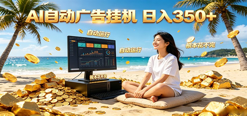 AI自动广告挂机 日入350+ 真正做到躺赚式变现，根本花不完！-极客网创