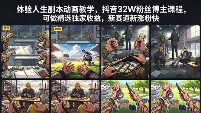 体验人生副本动画教学， 抖音32W粉丝博主课程，可做精选独家收益，新赛道新涨粉快-极客网创