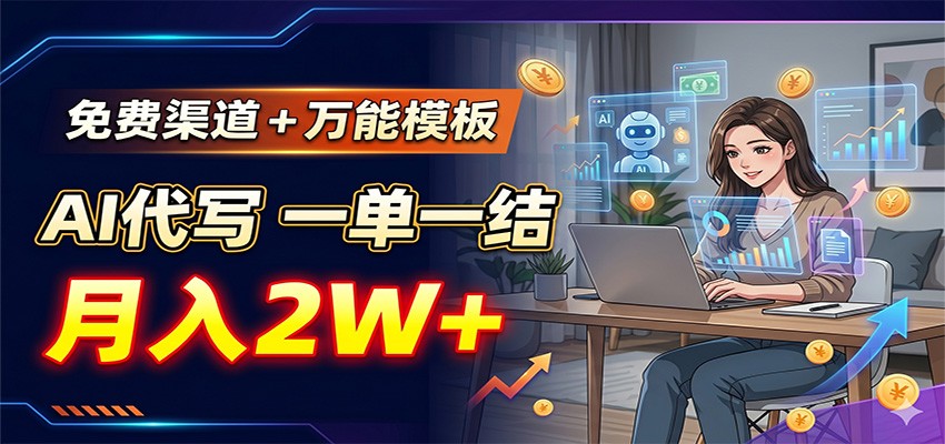 免费渠道+万能模板，AI代写一单一结，月入2W+-极客网创