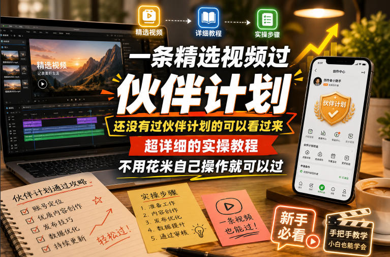 一条精选视频过伙伴计划，还没有过伙伴计划的可以看过来，超详细的实操教程，不用花米自己操作就可以过-极客网创