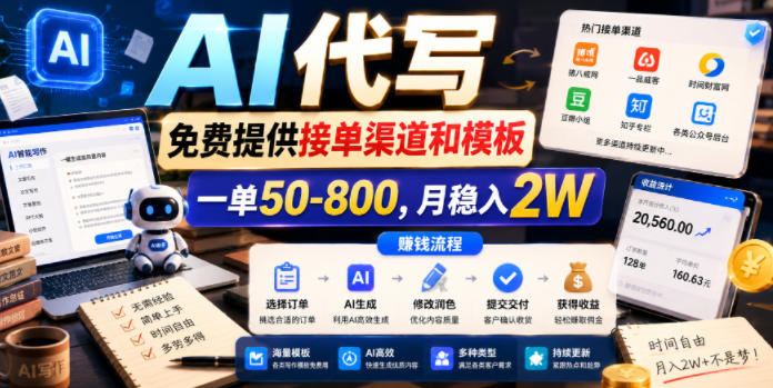 AI代写，免费提供接单渠道和模板，一单50-800，月稳入2W【揭秘】-极客网创