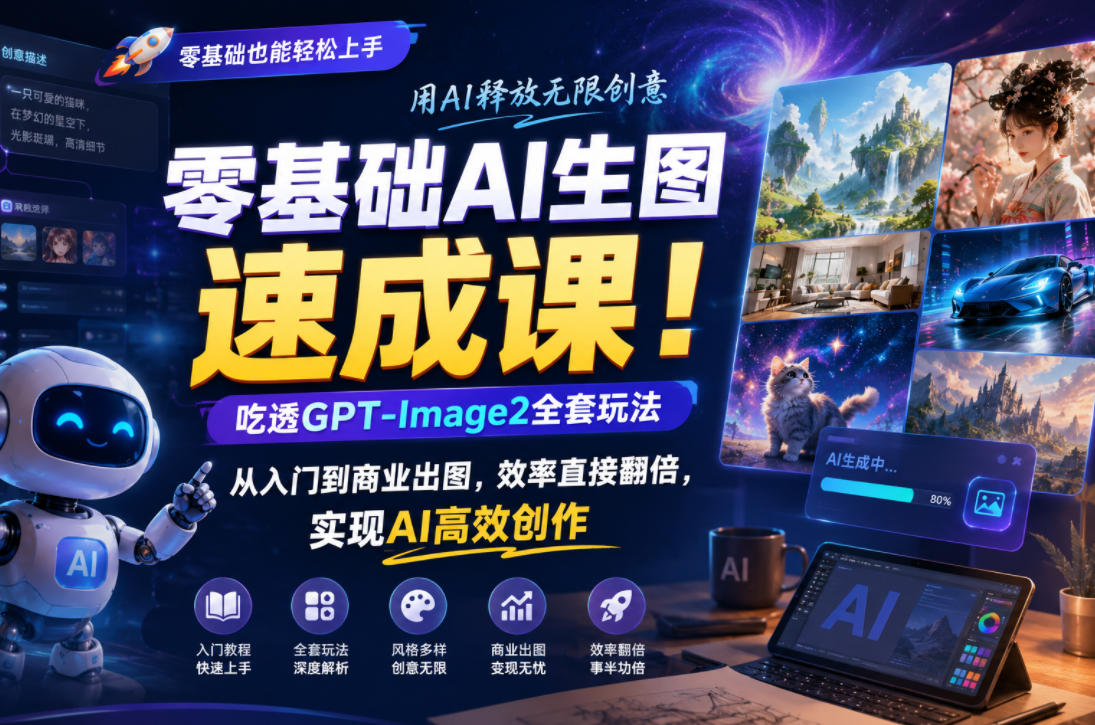 零基础AI生图速成课！吃透GPT-Image2全套玩法，从入门到商业出图，效率直接翻倍，实现AI高效创作-极客网创
