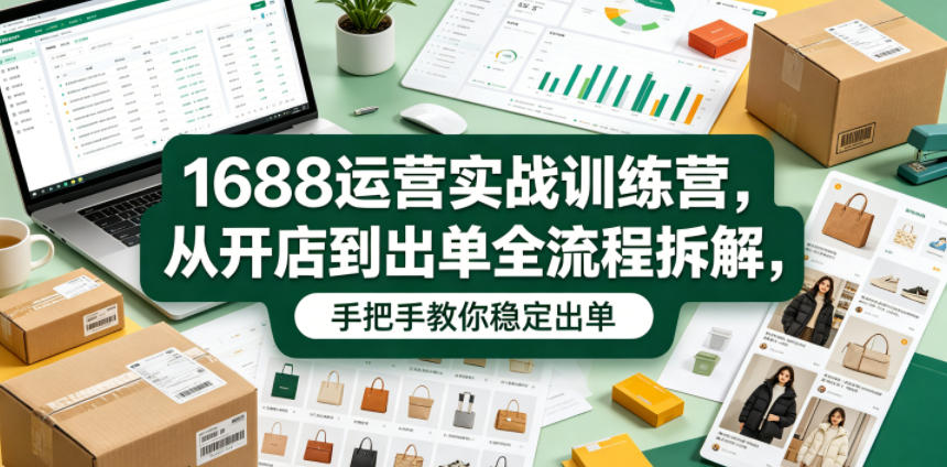 1688运营实战训练营，从开店到出单全流程拆解，手把手教你稳定出单-极客网创