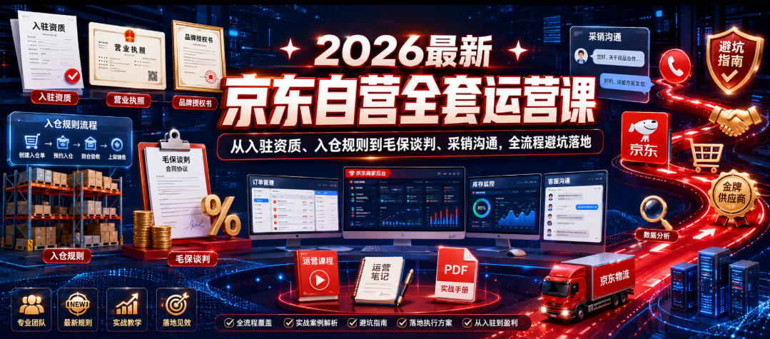 2026最新京东自营全套运营课，从入驻资质、入仓规则到毛保谈判、采销沟通，全流程避坑落地-极客网创