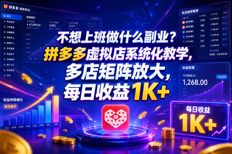 不想上班做什么副业?拼多多虚拟店系统化教学,多店矩阵放大,每日收益1K+【揭秘】-极客网创