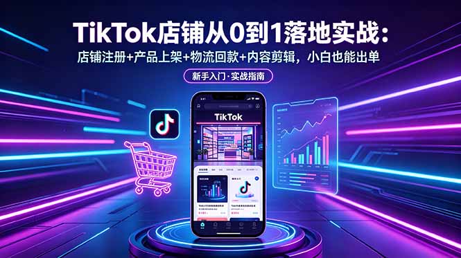 TikTok店铺从0到1落地实战:店铺注册+产品上架+物流回款+内容剪辑,小白也能出单-极客网创