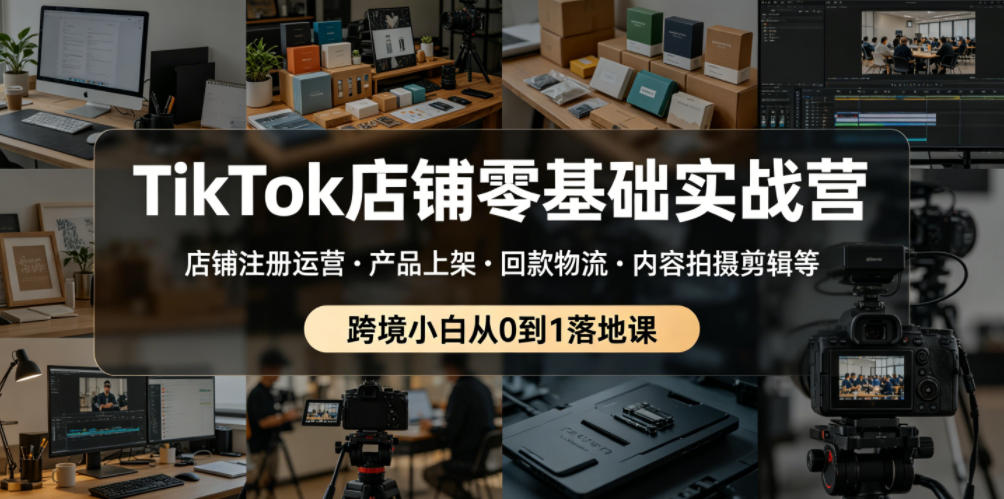 TikTok店铺零基础实战营,店铺注册运营・产品上架・回款物流・内容拍摄剪辑等 ,跨境小白从0到1落地课-极客网创