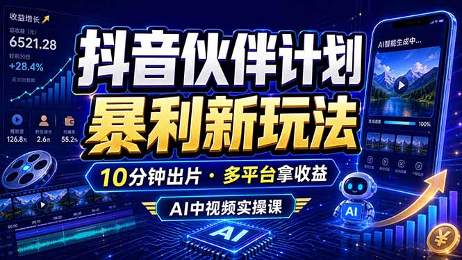 抖音伙伴计划最新玩法,无需配音剪辑,10分钟出一条原创视频,轻松日入三位数-极客网创