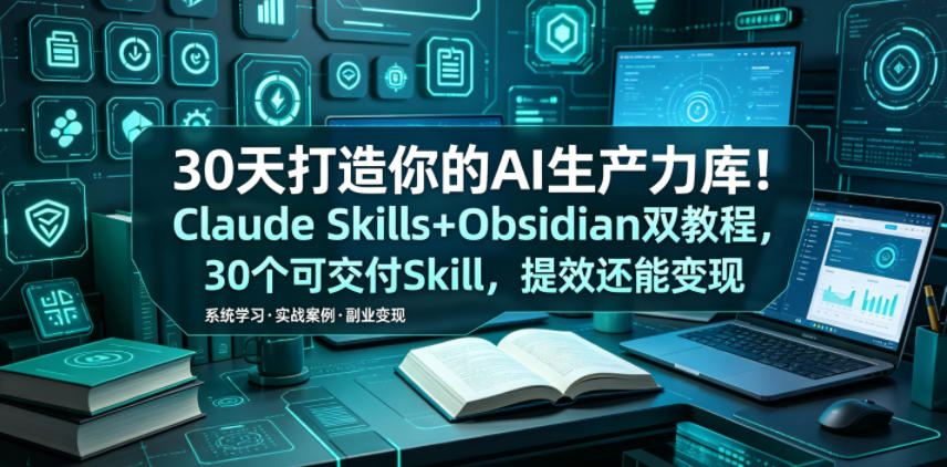 30天打造你的AI生产力库!Claude Skills+Obsidian 双教程,30 个可交付 Skill,提效还能变现-极客网创